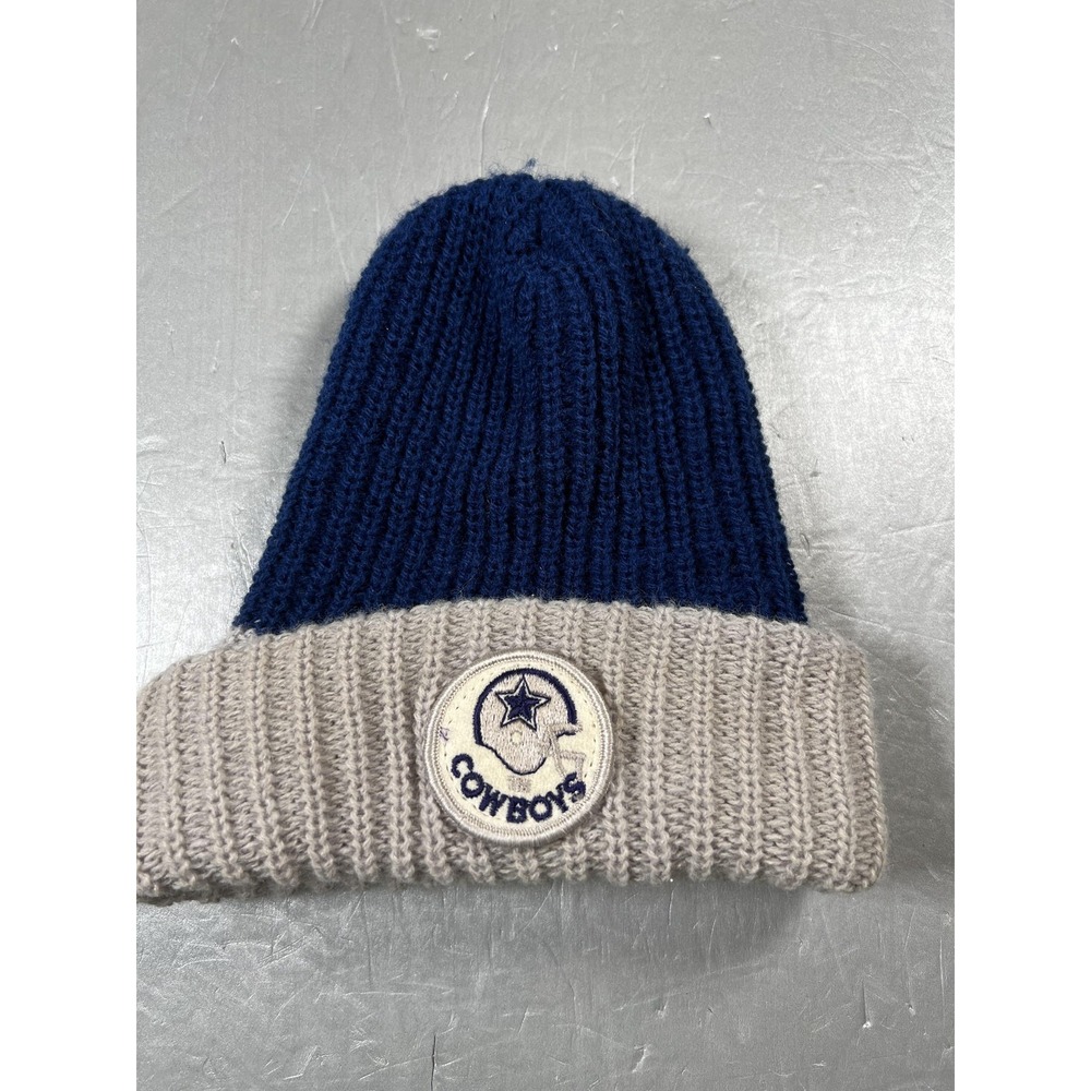 Dallas Cowboys Vintage Hat Beanie Mens Blue Gray NFL Football Knit Cuffed‎ Patch